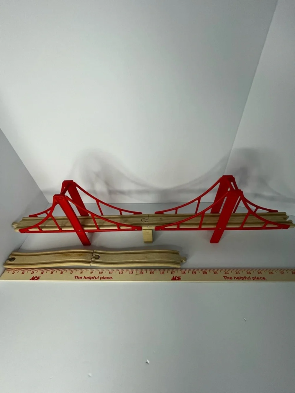 Brio Double Wooden Red Suspension Bridge 2 Ascending Track 1 Support Block - Picture 13 of 13